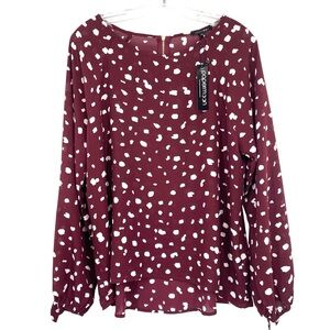 Papermoon Larie Burgundy Polka Dot Blouse New XL